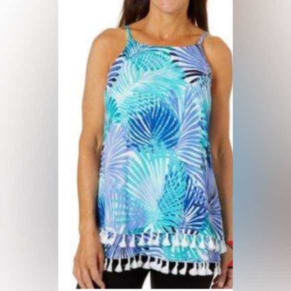 Hailey Lyn Sleeveless Layered Halter Tank Coverup White Colorful Tassels S EUC - Picture 8 of 8